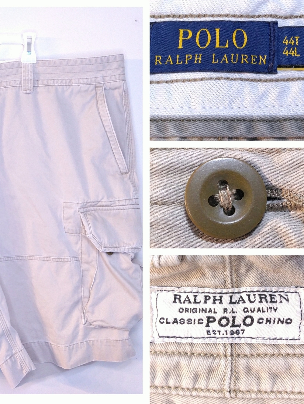 POLO RALPH LAUREN Size 44 Tall CHINO Cargo Shorts Khaki Paratrooper BIG & TALL